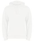 The KK333, a plain white hoodie by Kustom Kit, features a front pocket and drawstring hood, displayed against a white background.