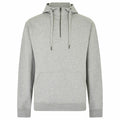 The KK336 by Kustom Kit is a light gray hooded sweatshirt featuring a front pouch pocket and adjustable drawstrings.