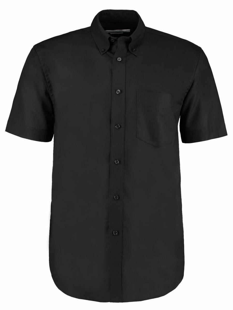 Kustom Kit KK350 black short-sleeve button-up shirt featuring a single front chest pocket.
