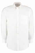 Kustom Kit KK351: A white long-sleeve button-up shirt featuring a classic collar and a pocket on the left chest.