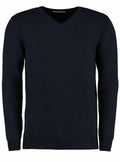 A Kustom Kit KK352 sweater, featuring a plain black V-neck design and long sleeves, displayed against a white background.