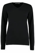 Kustom Kit KK353 black long-sleeve V-neck sweater displayed against a plain background.