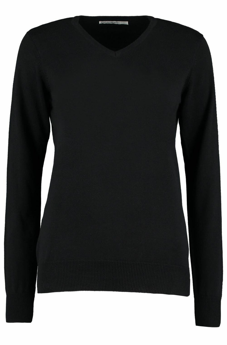 Kustom Kit KK353 black long-sleeve V-neck sweater displayed against a plain background.