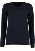 The product KK353, a black V-neck sweater with long sleeves from Kustom Kit, is showcased against a white backdrop.
