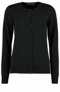 Kustom Kit KK355 cardigan featuring a black button-up design with long sleeves and ribbed cuffs.