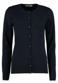 Kustom Kit KK355 black cardigan featuring button-up design, long sleeves, and ribbed cuffs.