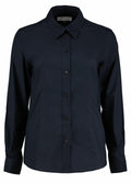 The Kustom Kit KK361 is a black, button-up long-sleeve shirt with a collar, displayed against a white background.