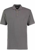 KK400 by Kustom Kit is a gray short-sleeved polo shirt featuring three buttons and a collar.