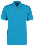 Kustom Kit's KK400 is a blue polo shirt featuring a collar and three buttons on the front.