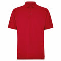 The KK403 from Kustom Kit is a plain red polo shirt with short sleeves and a collar, featuring a three-button placket, showcased against a white background.
