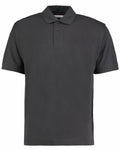 A plain black KK403 polo shirt by Kustom Kit features a classic collar and three buttons. It has short sleeves and a neatly tailored fit, displayed against a white background.