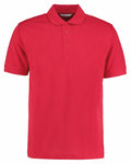 Product KK403 by Kustom Kit is a plain red polo shirt featuring a classic collar and three-button placket. This short-sleeved shirt is displayed against a plain white background.