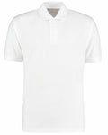 The KK403 by Kustom Kit is a plain white polo shirt featuring a collar and buttons, set against a white background.