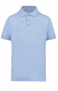 The KK406 by Kustom Kit is a light blue polo shirt with short sleeves, a collar, and three buttons.
