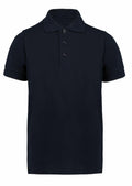 The KK406 by Kustom Kit is a plain black polo shirt featuring short sleeves and a three-button placket.