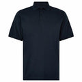The KK412 by Kustom Kit is a plain black short-sleeve polo shirt featuring a collar and three buttons.