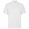 The KK412 by Kustom Kit is a plain white short-sleeved polo shirt featuring a collar and three front buttons. Displayed against a white background, it emphasizes its simple and classic design.