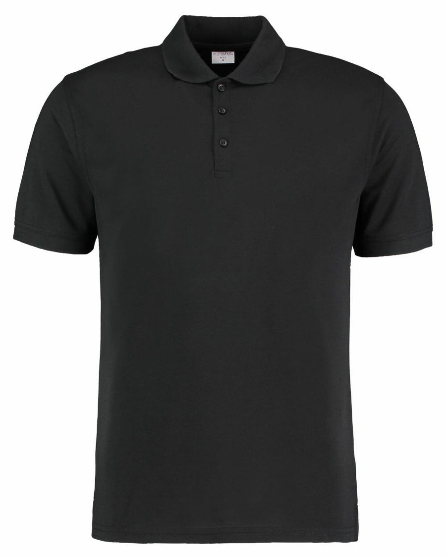A Kustom Kit KK413 polo shirt in plain black with short sleeves and a collar.