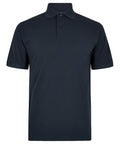 The Polos short-sleeve shirt in plain dark navy blue features a collar and two-button placket, shown against a white background.