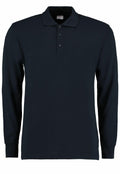 Kustom Kit KK430 black long-sleeve polo shirt featuring a collar and three buttons on the front.