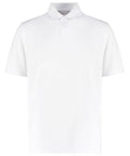 The KK444 by Kustom Kit is a plain white polo shirt featuring a classic collar and three buttons. It has short sleeves and showcases a simple, clean design without any logos or patterns.