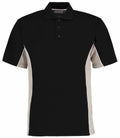Introducing the Gamegear KK475: a stylish black polo shirt featuring beige side panels, short sleeves, and a three-button placket.