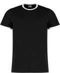 The Kustom Kit KK508 is a black T-shirt featuring white trim on the collar and sleeves.