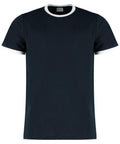 The KK508 by Kustom Kit is a black t-shirt featuring white trim on the collar and sleeves.
