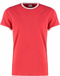 The KK508 by Kustom Kit is a plain red T-shirt featuring white trim on the sleeves and collar, presented against a white background.
