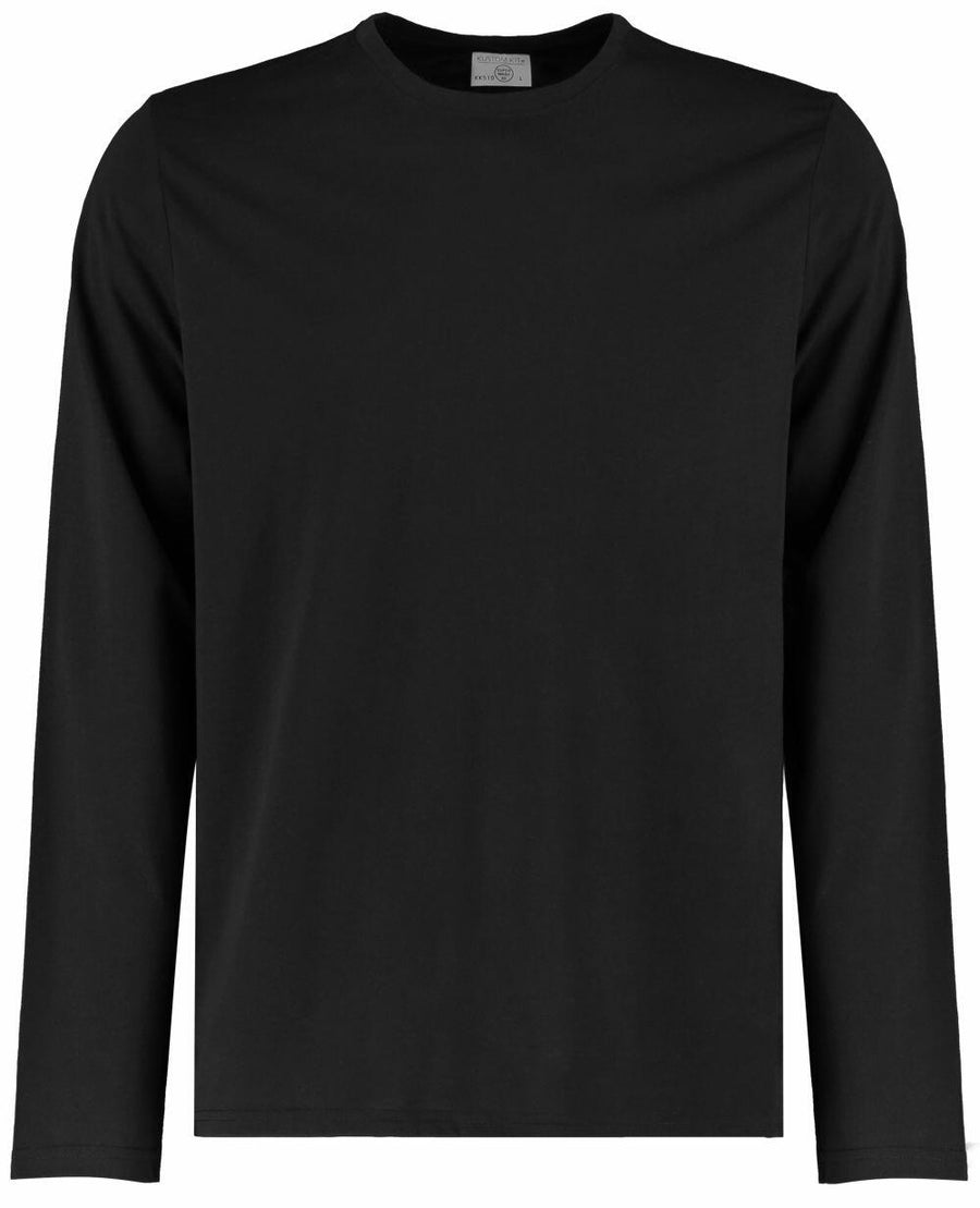 The KK510 by Kustom Kit is a black long-sleeve T-shirt featuring a crew neck, displayed against a plain white background.