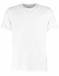 The KK555, a plain white T-shirt by Kustom Kit, features a round neckline and is displayed against a white background. The short-sleeved shirt presents a clean and simple look, highlighting its basic design and casual style.
