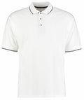 A Kustom Kit KK606 polo shirt in plain white, featuring a collar, buttons, and subtle black piping along the collar and sleeve edges. The shirt is displayed against a plain white background.