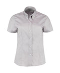 The Kustom Kit KK701 is a gray short-sleeved button-up shirt showcased against a white background, featuring a collar and visible buttons down the front.