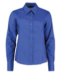 The product is the KK702, a blue long-sleeve button-up shirt with a collar from Kustom Kit, displayed against a white background.