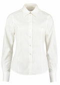 KK702 white long-sleeve button-up shirt with a classic collar by Kustom Kit, displayed on a plain background.