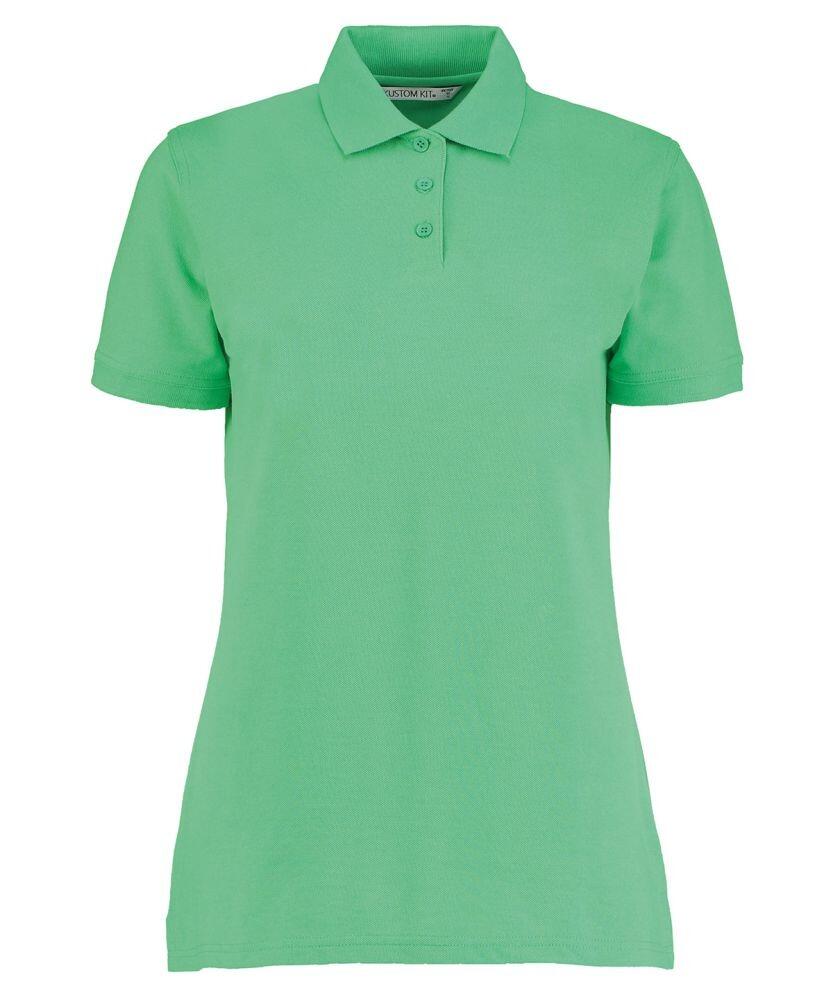 The product KK703, a green short-sleeve polo shirt by Kustom Kit featuring a collar and three buttons, is displayed on a plain white background.