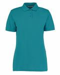 The KK703 from Kustom Kit is a teal short-sleeved polo shirt featuring a collar and three buttons down the front, designed with a simple and plain style.