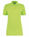 The shirt, identified by product name KK703 and produced by the brand Kustom Kit, is a lime green short-sleeved polo featuring a collar and three buttons. The garment is showcased against a plain white background.
