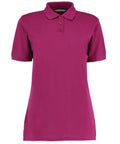 A KK703 polo shirt by Kustom Kit, featuring a magenta color, short sleeves, and a three-button collar, is displayed against a white background.