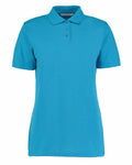 A KK703 polo shirt from Kustom Kit in blue, featuring short sleeves and a buttoned collar, displayed against a white background.