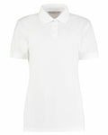 A Kustom Kit KK703 polo shirt featuring a plain white design, a collar, short sleeves, and three front buttons, displayed on a plain background.