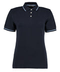 A Kustom Kit KK706 navy blue polo shirt featuring short sleeves, a collar, and three buttons.