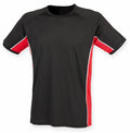 Finden & Hales LV240 T-shirt featuring black fabric with red and white side panels and short sleeves.