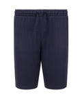 Navy blue shorts featuring a plain design, elasticated waistband, and drawstring, shown against a white background.