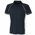 Finden & Hales LV310 polo shirt in black, featuring white side panels and piping on the sleeves.