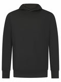 The LV341 hoodie by Finden & Hales is a plain black garment featuring a front pocket and a hood, shown against a white background. The image displays the front view of the hoodie, emphasizing its simple and casual design.