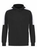 Finden & Hales LV341 black hoodie featuring white stripe accents on the shoulders and upper sleeves, showcased on a plain background.