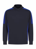 The LV341 by Finden & Hales is a black hoodie that features blue accents on the shoulders and sleeves. Its simple, sporty design includes long sleeves and a hood.