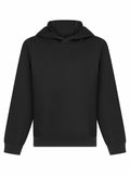 Finden & Hales LV342 black hooded sweatshirt features long sleeves, ribbed cuffs, and a front pocket. This hoodie offers a relaxed fit with a simple, plain design.