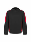 Finden & Hales LV342 black hoodie featuring red side panels on the sleeves and sides, front view. No logos or designs.